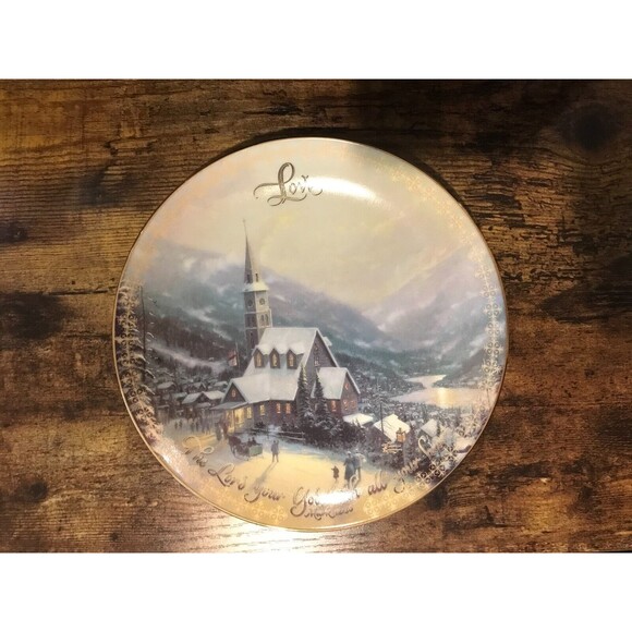 Thomas Kinkade Moonlit Village Spirit of Life 8” Round Decor Plate 7618 A w/ COA - Picture 2 of 4